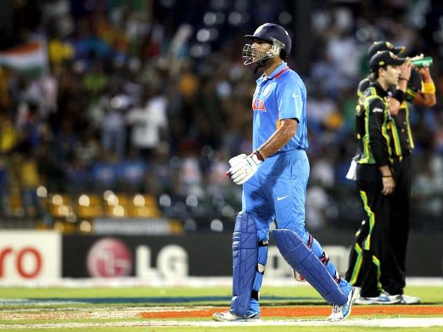 Yuvraj Singh leaving the ground after dismissal by Australia's Shane Watson during the ICC T20 World Cup cricket match, Super Eight group between India and Australia at R Premadasa Stadium in Colombo, Sri Lanka. HT/Ajay Aggarwal