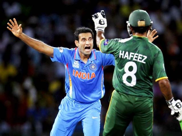 Irfan Pathan celebrates the dismissal of Imran Nazir during the ICC T20 World Cup cricket match, Super Eight group between India and Pakistan at R. Premadasa Stadium in Colombo, Sri Lanka. Photo: Ajay Aggarwal/Hindustan Times