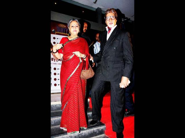 Big B and Jaya Bachchan arrive for the screening of Chittagong. (AFP)