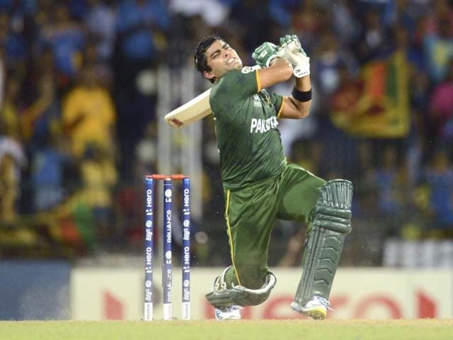Pakistan's Umar Akmal misses the ball during the ICC world Twenty20 semi-final against Sri Lanka at the R Premadasa Stadium in Colombo. Reuters/Philip Brown