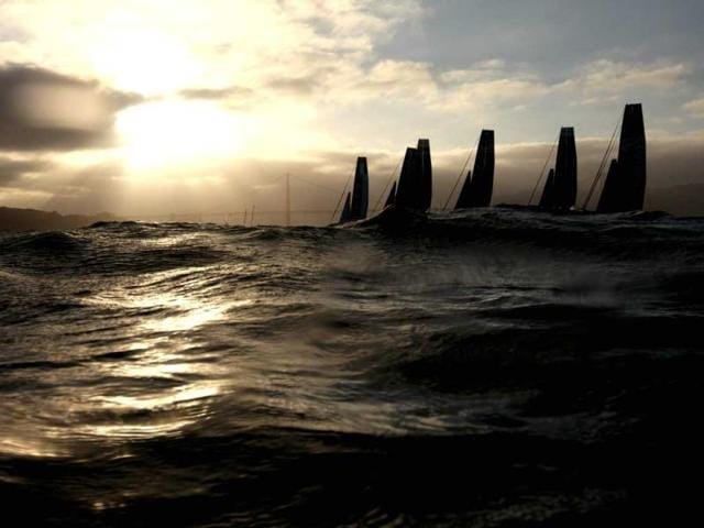 Teams compete in a fleet race during the America's Cup World Series in San Francisco, California. AFP/Ezra Shaw