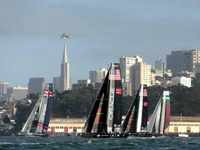 Teams compete in a fleet race during the America's Cup World Series in San Francisco, California. AFP/Ezra Shaw