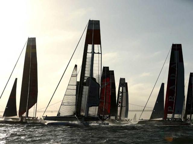 Teams compete in a fleet race during the America's Cup World Series in San Francisco, California. AFP/Ezra Shaw