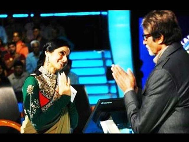 Amitabh Bachchan welcomes Sridevi on his ongoing show Kaun Banega Crorepati recently.