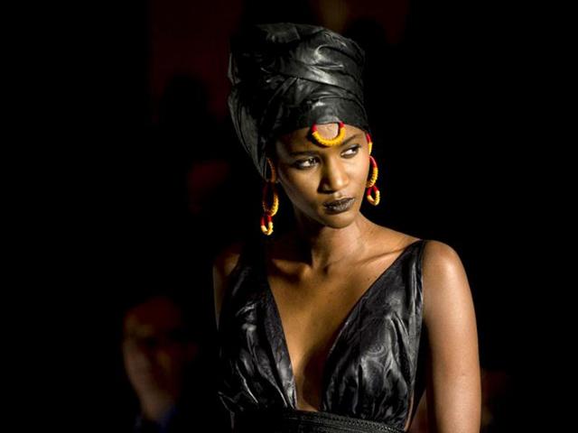 A model presents a creation by Adama during the Black Fashion Week show in Paris. AFP photo