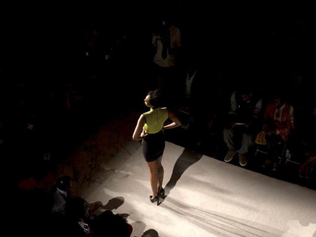 A model presents a creation by Le Quan Smith during the Black Fashion Week show in Paris. AFP photo