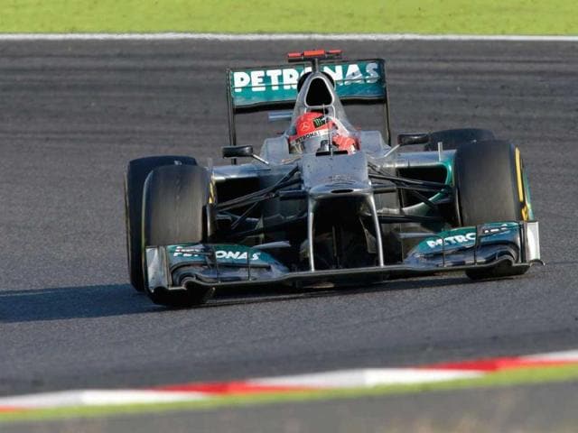 Mercedes Formula One driver Michael Schumacher of Germany drivers during the Japanese F1 Grand Prix at the Suzuka circuit. (Reuters/Kim Kyung-Hoon) 