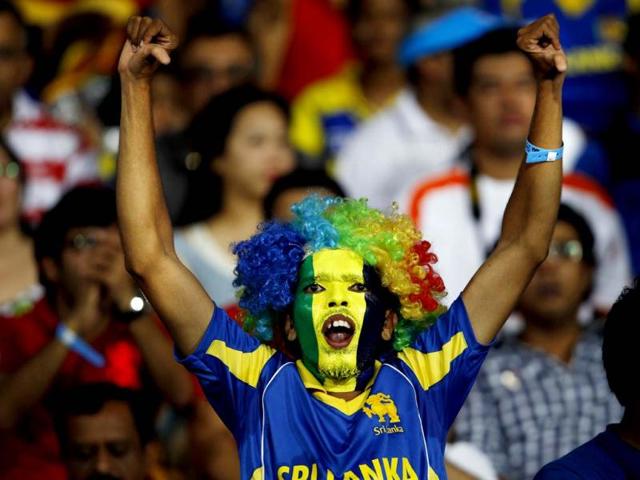 Sri Lanka fans during the ICC World T20 cricket final between Sri Lanka and West Indies at R Premadasa Stadium. Ajay Aggarwal/Hindustan Times