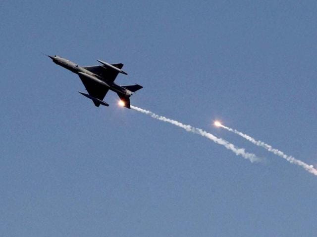 IAF's Mirage 2000 plane presents an air show during the Air Force Day celebrations in Hindon. PTI Photo