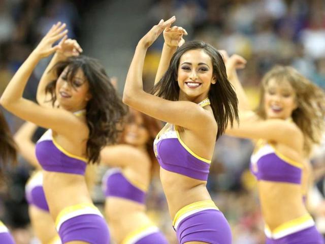 The Laker Girls dance team perform in the game between the Portland Trail Blazers and the Los Angeles Lakers at Citizens Business Bank Arena in Ontario, California. AFP photo