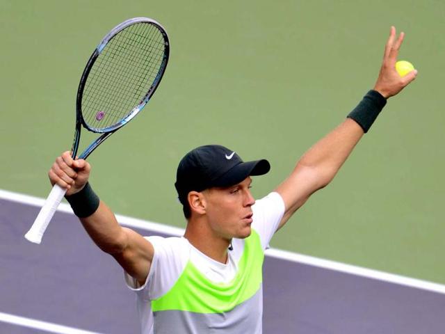 Tomas Berdych of the Czech Republic celebrates after defeating Jo-Wilfried Tsonga of France during their quarterfinal match at the Shanghai Masters tennis tournament in Shanghai. Berdych won 6-3, 7-6. AFP photo/Mark Ralston