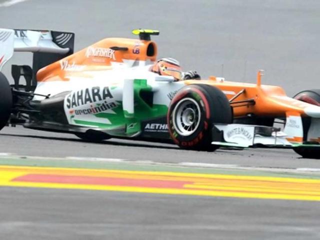 Sahara Force India driver Nico Hulkenberg of Germany takes a corner during the qualifying round of the Formula One Korean Grand Prix in Yeongam. AFP / Roslan Rahman