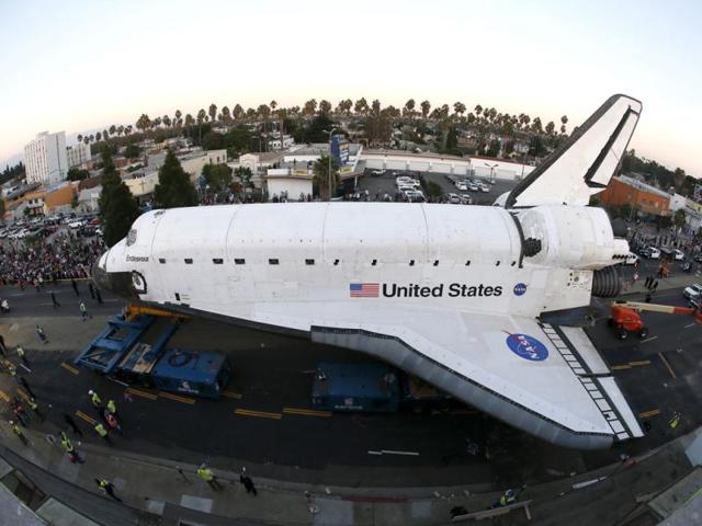The space shuttle Endeavour is moved to the California Science Center in Los Angeles. AP/Lucy Nicholson