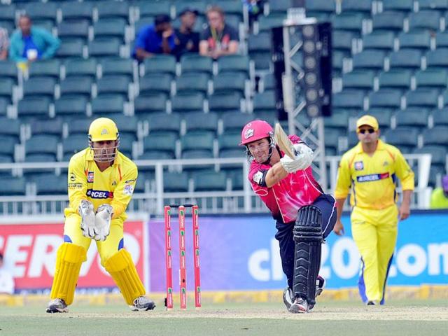Sydney Sixers batsman Moises Henriques plays a shot during a Group B match of the Champions League T20 between the CSK and the Sydney Sixers at the Wanderers Stadium in Johannesburg. AFP photo
