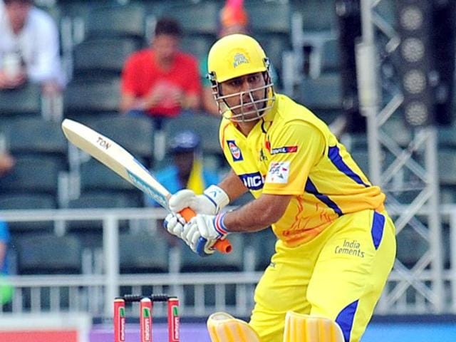Chennai Super Kings batsman MS Dhoni in action during a Group B match of The Champions League T20 against Sydney Sixers at Wanderers Stadium in Johannesburg. AFP/Alexander Joe