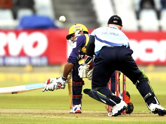 Manvinder Bisla (L) of the Kolkata Knight Riders plays a shot during a match of the Champions League T20 (CLT20) between the Auckland Aces and the Kolkata Knight Riders at the Newlands Stadium in Cape Town. AFP PHOTO/Roger Sedres
