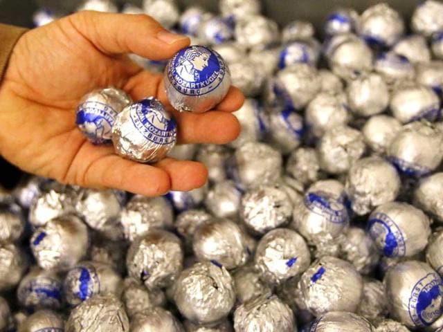 Original Salzburger Mozartkugeln pralines are pictured in the confectionery 'Fuerst' in the Austrian city of Salzburg. Reuters/Dominic Ebenbichler