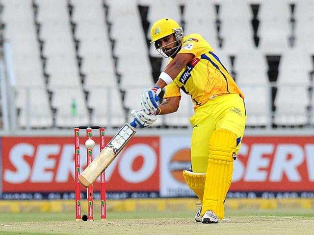 Chennai Super Kings batsman Murali Vijay plays a shot during the Champions League T20 (CLT20) game between Chennai Super Kings and Mumbai Indians at the Wanderers Stadium in Johannesburg. AFP Photo/Alexander Joe