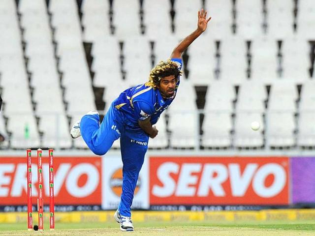 Mumbai Indians bowler Lasith Malinga throws the ball during the Champions League T20 (CLT20) game between Chennai Super Kings and Mumbai Indians at the Wanderers Stadium in Johannesburg. AFP Photo/Alexander Joe