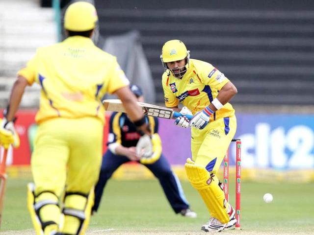Murali Vijay of the Chennai Super Kings bats on during a Champions League T20 (CLT20) match against Yorkshire at the Kingsmead stadium in Durban. AFP Photo