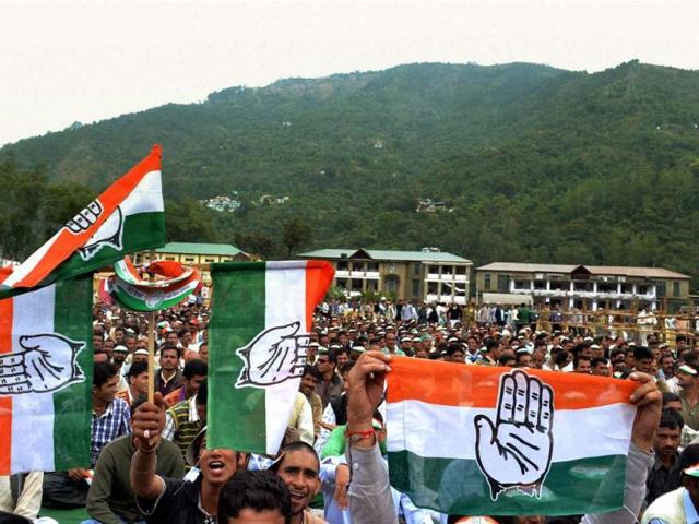 Supporters at Congress president Sonia Gandhi's election rally in Mandi, Himachal Pradesh. PTI Photo