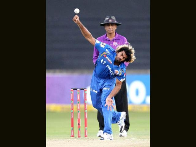 Lasith Malinga of the Mumbai Indians bowls during a Champions League T20 (CLT20) match Sydney Sixers vs Mumbai Indians in Durban. AFP Photo