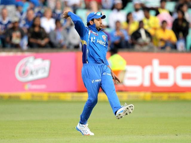 Rohit Sharma of the Mumbai Indians gestures on during a Champions League T20 (CLT20) match Sydney Sixers vs Mumbai Indians in Durban. AFP Photo