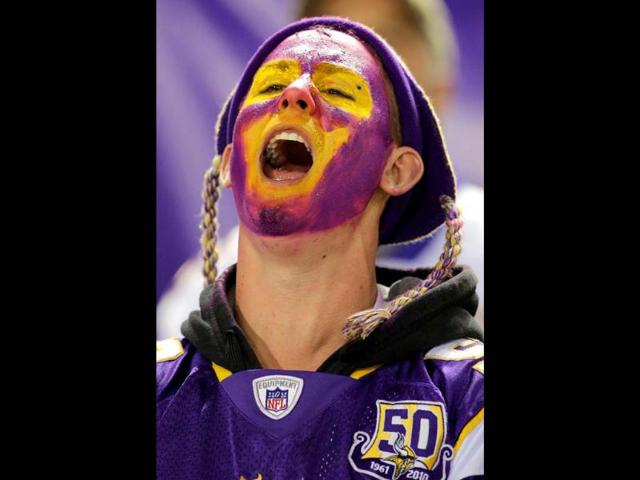 A Minnesota Vikings fan yells during the game against the Tampa Bay Buccaneers at the Hubert H. Humphrey Metrodome in Minneapolis, Minnesota. Getty images