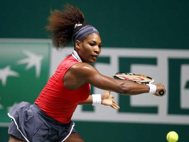Serena Williams of the US hits a return to Poland's Agnieszka Radwanska during their semifinals WTA tennis championships match in Istanbul. Reuters