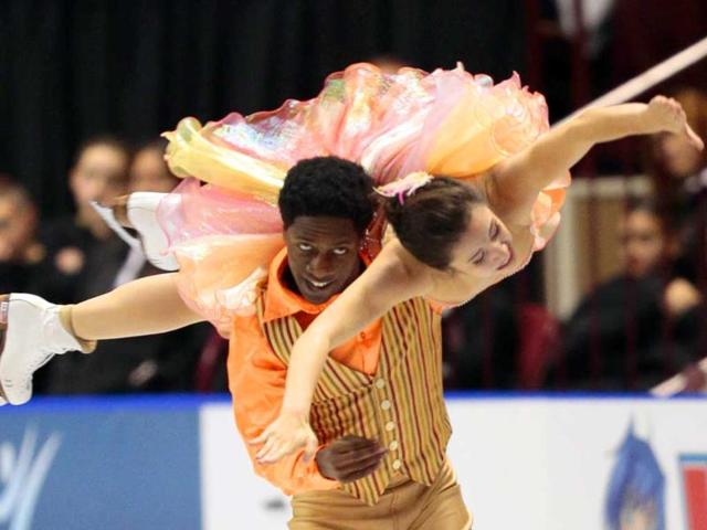 Kharis Ralph and Asher Hill of Canada perform their short program in the dance competition at the 2012 Skate Canada International ISU Grand Prix event in Windsor, Ontario. AFP/Geoff Robins