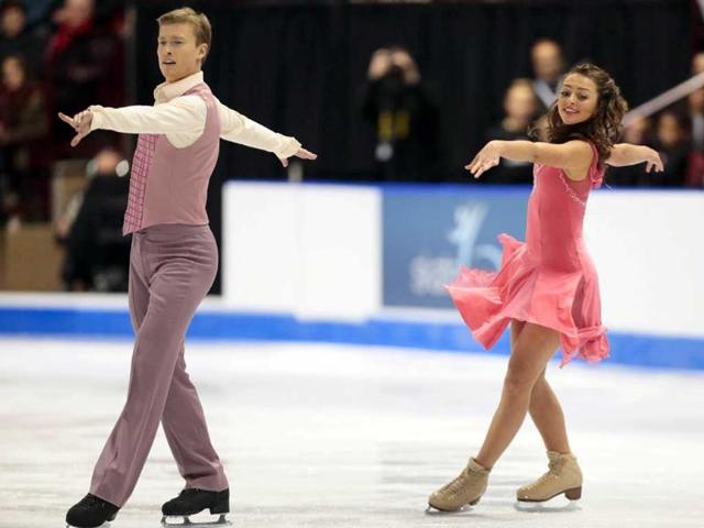 Ekaterina Riazanova and Ilia Tkachenko of Russia perform their short program in the dance competition at the 2012 Skate Canada International ISU Grand Prix event in Windsor, Ontario. AFP/Geoff Robins