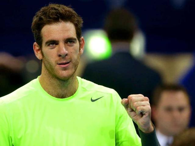 Argentina's Juan Martin del Potro reacts after winning his semi-final match against Richard Gasquet of France at the Swiss Indoors ATP tennis tournament in Basel. Reuters