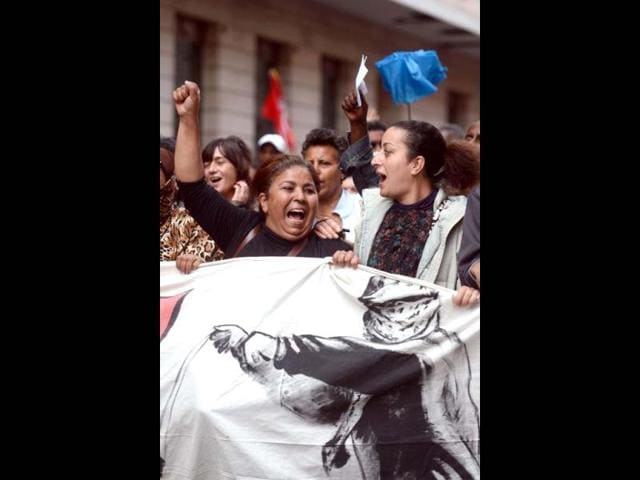 Women march during the No Monti Day demonstration in Rome. AFP photo