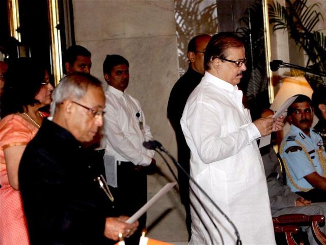NCP's Tariq Anwar being sworn-in as a minister of state by President Pranab Mukherjee during a ceremony at Rashtrapati Bhavan in New Delhi. PTI Photo