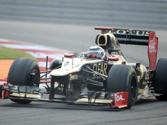 Lotus driver Kimi Raikkonen of Finland powers his car during the Formula One Indian Grand Prix 2012 at The Buddh International circuit in Greater Noida. AFP Photo