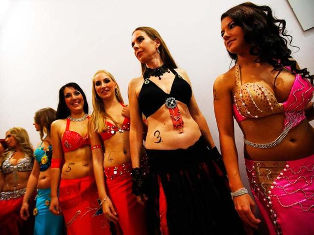 Contestants line up before the Miss Belly-Dance Hungary competition in Budapest. Reuters/Laszlo Balogh