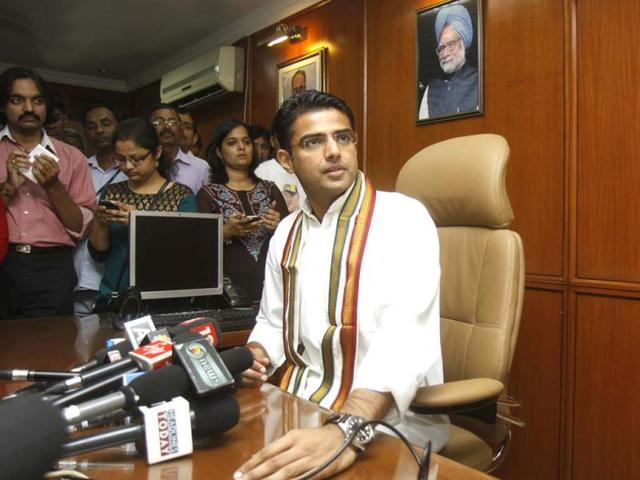 Sachin Pilot assumed charge as the minister of state for corporate affairs (independent charge), at Shastri Bhawan in New Delhi. HT/Vipin Kumar