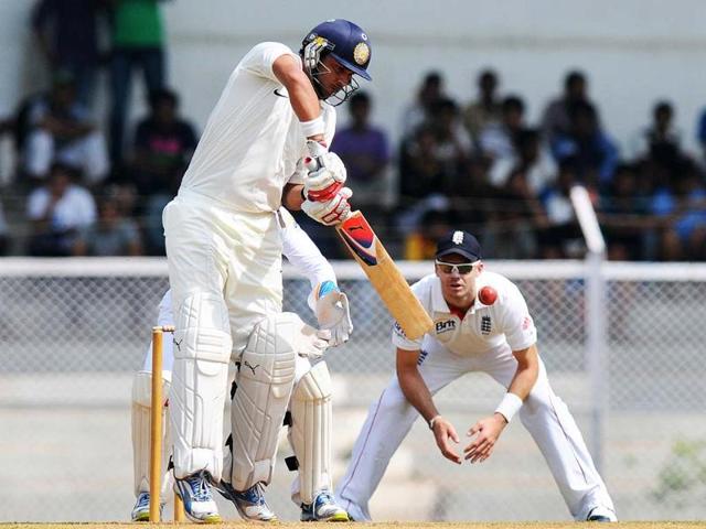India A cricketer Yuvraj Singh (L) bats during the first day of a three-day practice match between India A and England at the Cricket Club of India (CCI) grounds in Mumbai. AFP Photo/Pal Pillai