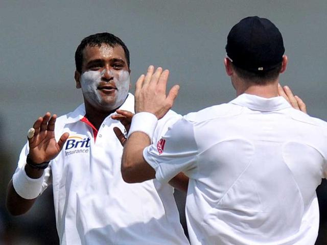 England bowler Samit Patel (L) celebrates with teammates after taking the wicket of unseen India 'A' batsman Suresh Raina during the first day of a three day practice match between India 'A' and England at The Cricket Club of India (CCI) ground in Mumbai. AFP Photo/Pal Pillai