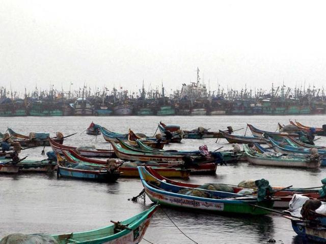 Fishing boats at the fishing harbour in Chennai. PTI Photo