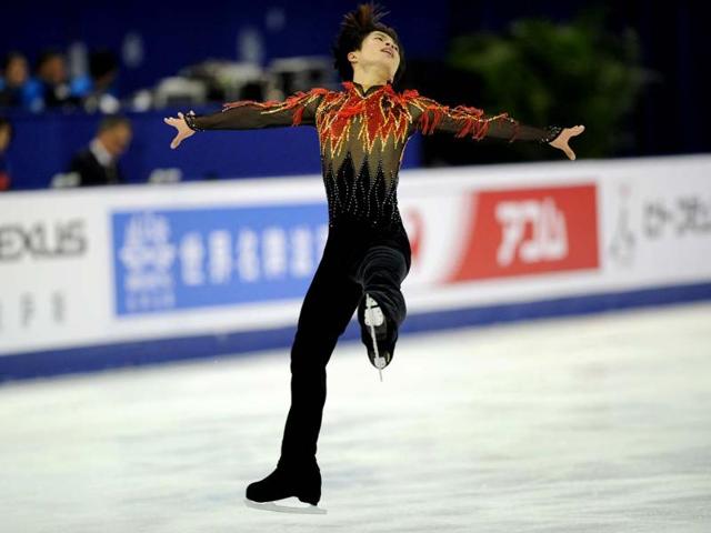 Tatsuki Machida of Japan performs his routine in the Mens Free Skating program during the Cup of China, the third event on the ISU Grand Prix figure skating tour, in Shanghai. AFP photo
