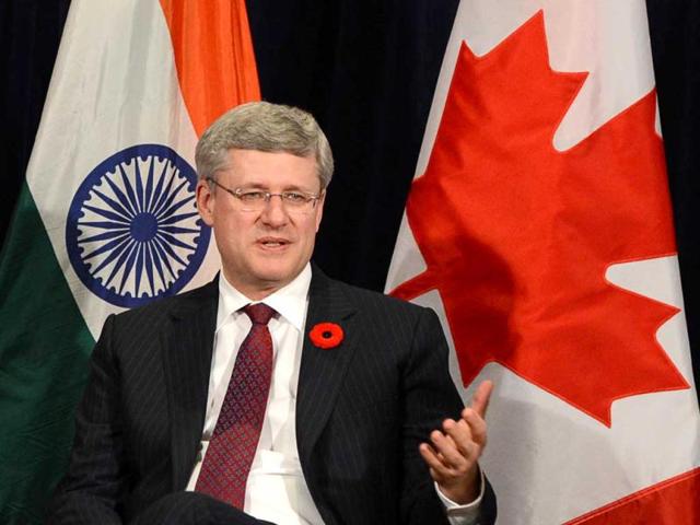Canadian Prime Minister Stephen Harper takes part in a business round table in New Delhi. AP Photo/Sean Kilpatrick