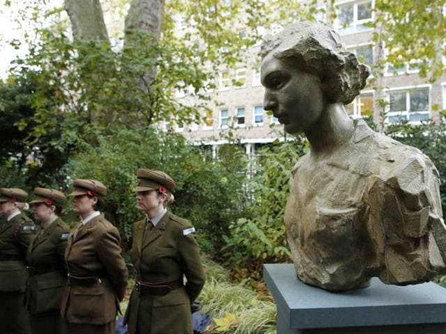 A statue of Noor Inayat Khan, a British spy who was captured and killed by the Nazis during World War II, is seen after being unveiled by Britain's Princess Anne in central London. Reuters photo