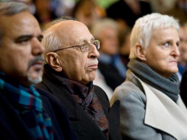 Mahmood Khan Youskine, a cousin of late former British secret agent Noor Inayat Khan, listens to a speech during a ceremony to unveil a statue of her in Gordon Square Gardens, central London. AFP photo