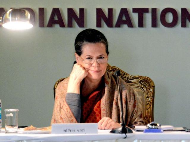 Congress party president Sonia Gandhi attends the central ministers and Congress Working Committee (CWC) members meeting in Surajkund, some 40 kms from New Delhi. AFP Photo/Raveendran