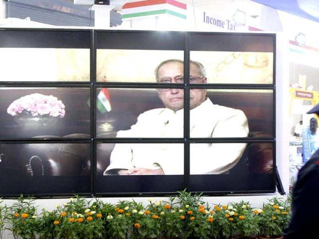 A video clipping of the President Pranab Mukherjee as seen at the Taxpayers' lounge at India International Trade Fair at Pragati Maidan in New Delhi. Hidustan Times