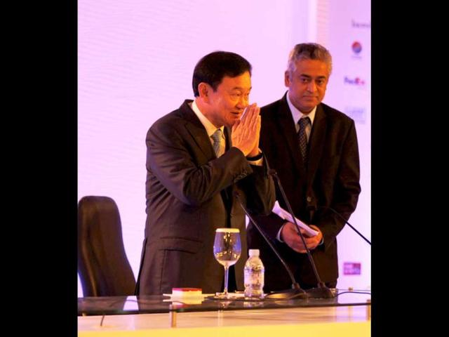 Thaksin Shinawatra, former prime minister of Thailand, addresses the Hindustan Times Leadership Summit in New Delhi. HT/Ajay Aggarwal