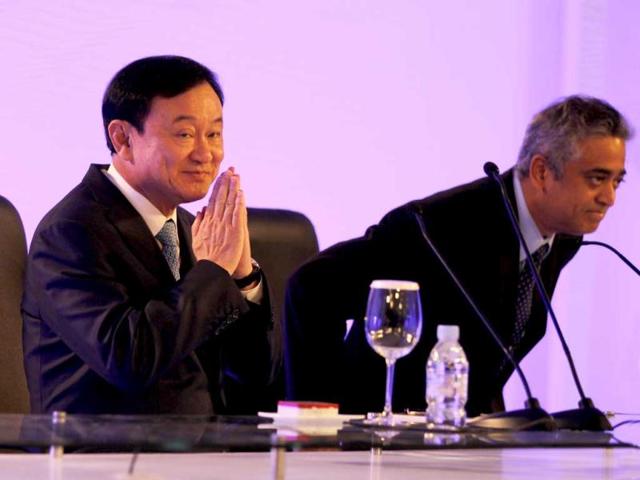 Thaksin Shinawatra, former prime minister of Thailand, addresses the Hindustan Times Leadership Summit in New Delhi. HT/Ajay Aggarwal
