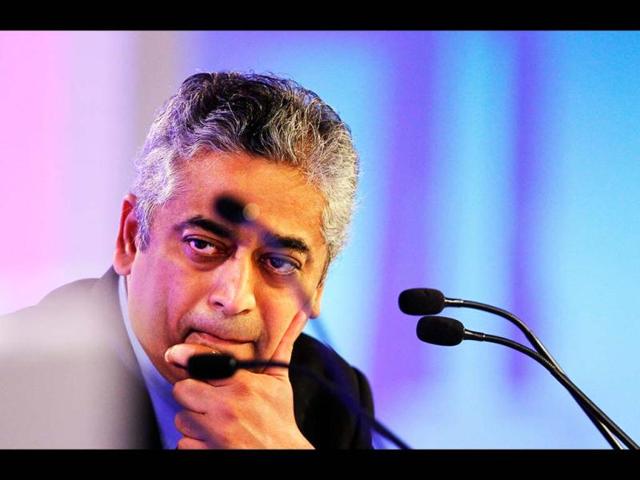 Moderator and Editor-in-Chief IBN Network 18 Rajdeep Sardesai looks on during the first day of the Hindustan Times Leadership Summit in New Delhi. HT Photo/Gurinder Osan