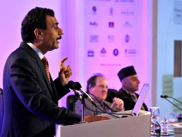 Dr. Ashutosh K. Tewari, Director, Prostrate Cancer Institute and The Lefrak Robotic Surgery Center, Weill Cornell Medical College speaks during the first day of the Hindustan Times Leadership Summit in New Delhi. HT photo/Gurinder Osan